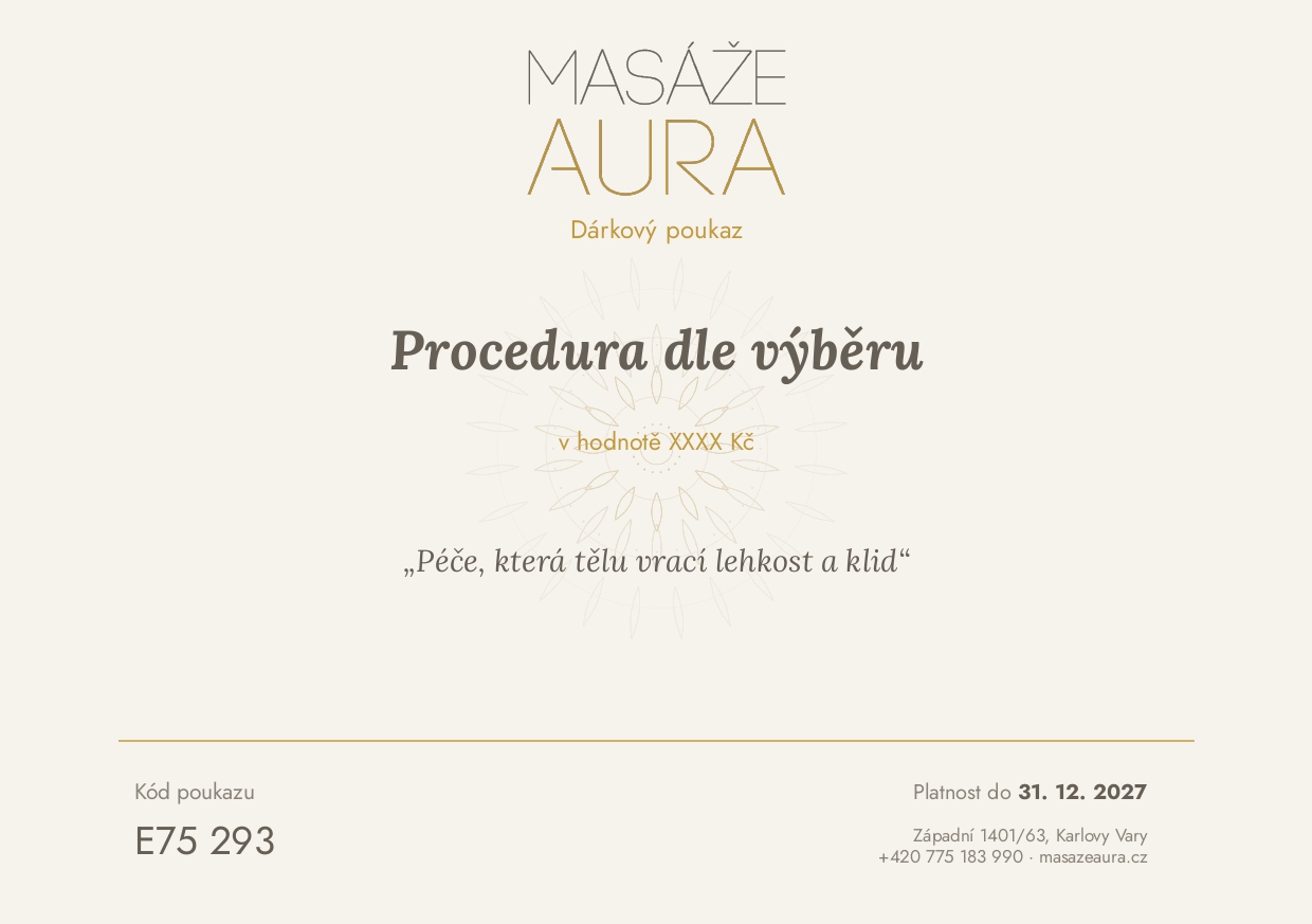 Ukázka dárkového poukazu Masáže Aura